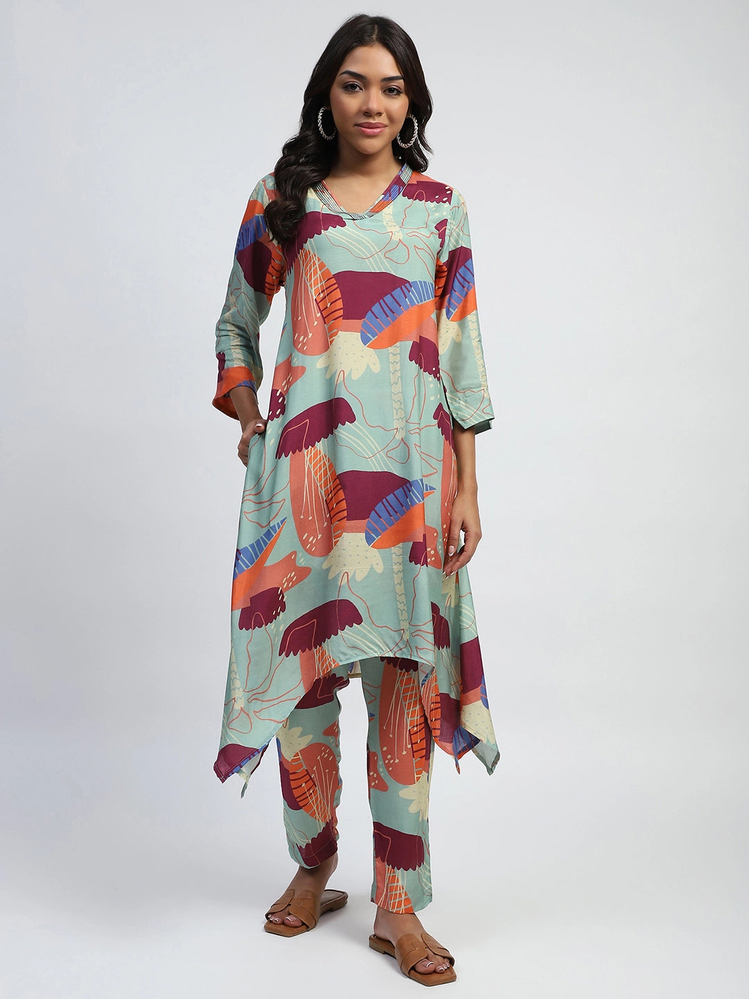 Multi  Abstract Print Rayon Kurta Set - Global Republic