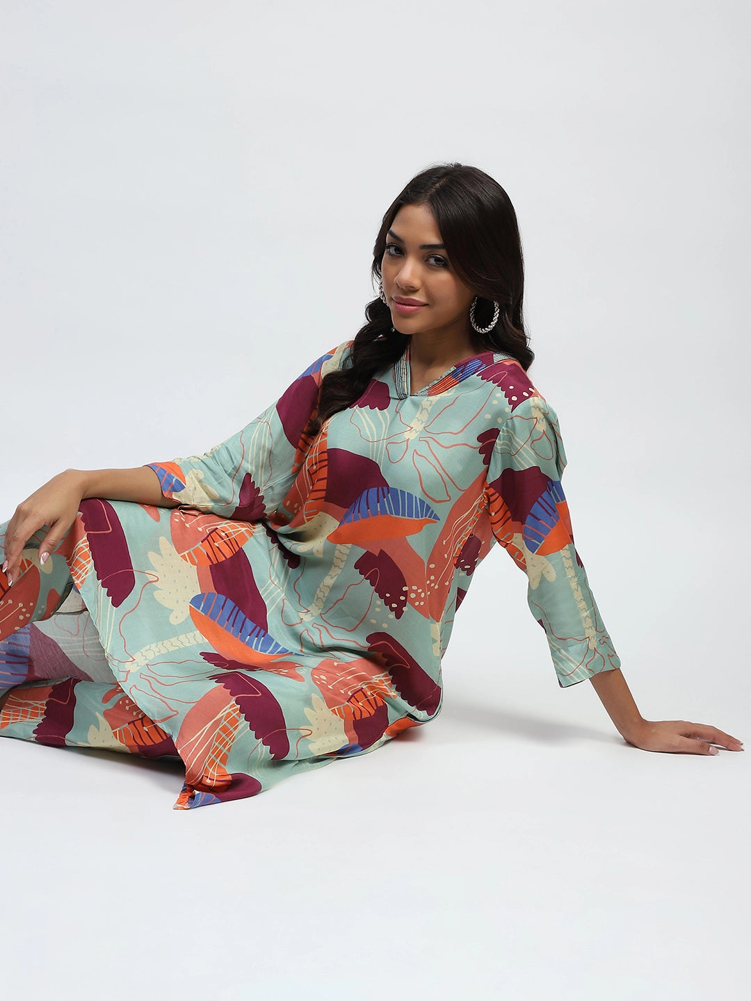 Multi  Abstract Print Rayon Kurta Set - Global Republic