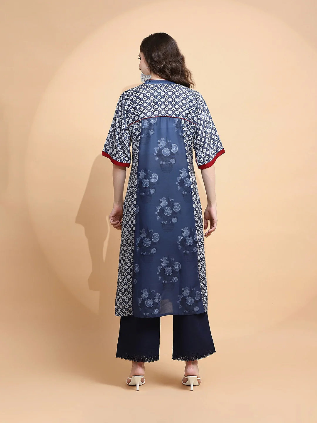 Blue Printed Cotton Blend Kurta - Global Republic