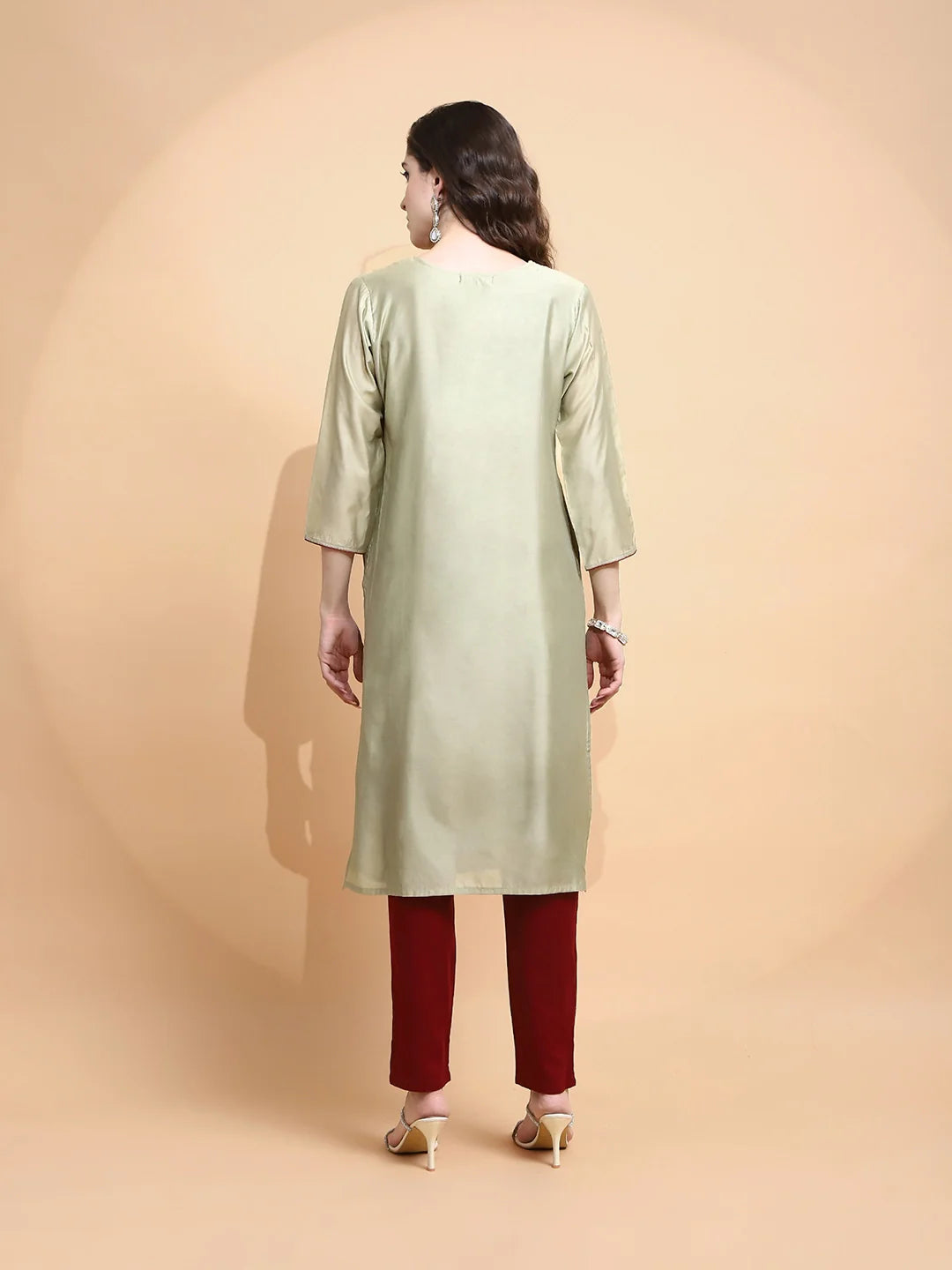 Green Embroidered Chanderi Kurta - Global Republic