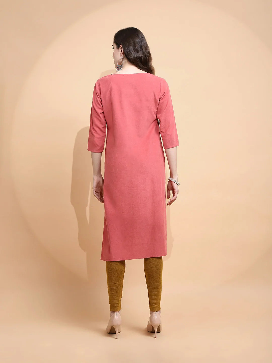 Rust Embroidered Cotton Blend Kurta - Global Republic