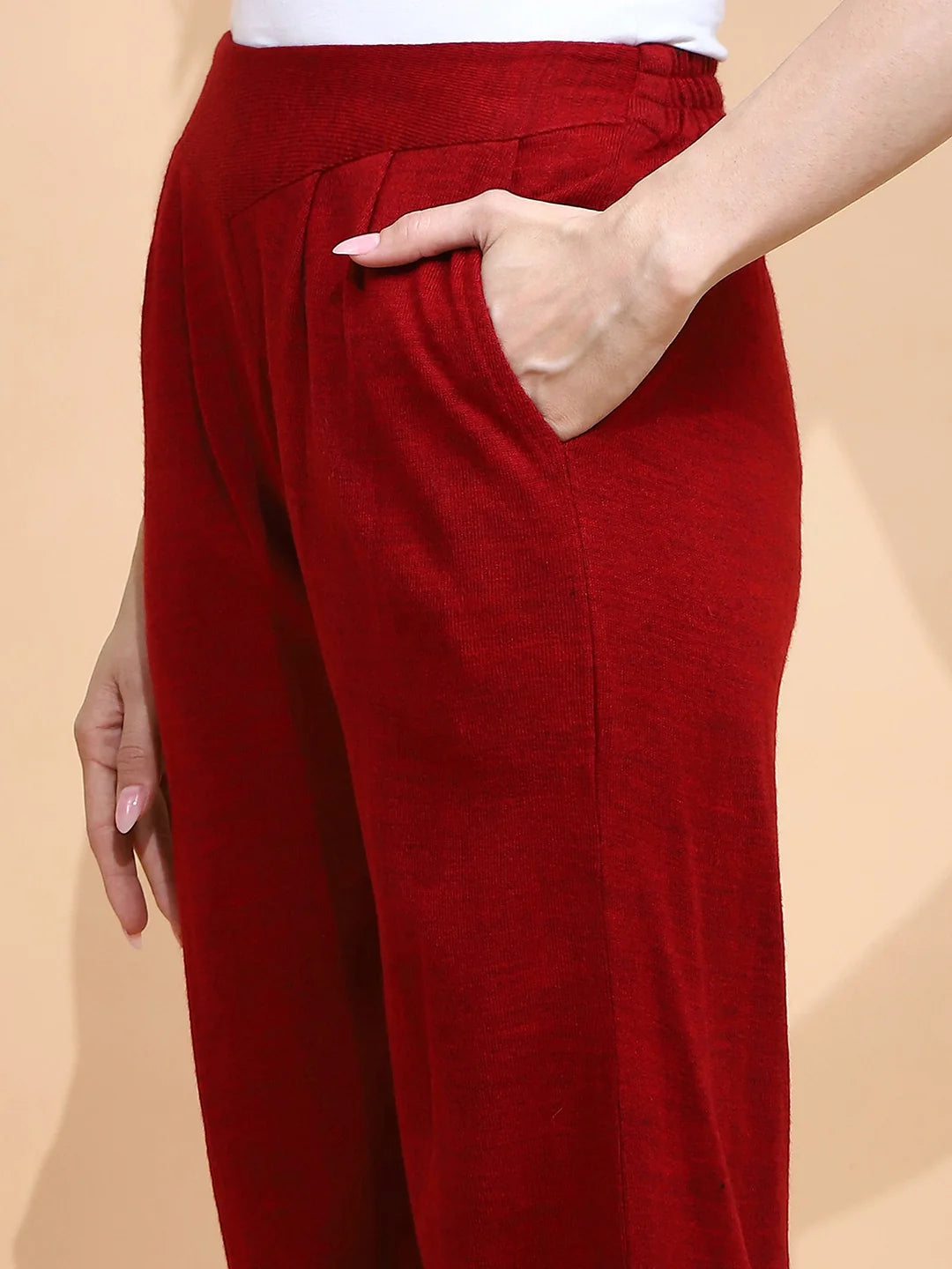 Maroon Knitted Regular Fit Kurta Set For Women - Global Republic