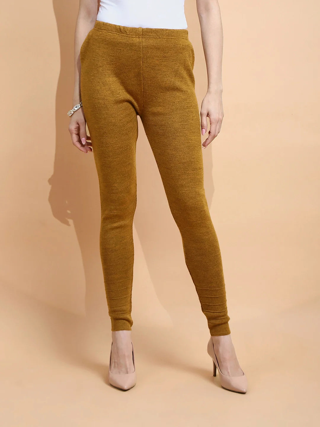 Mustard Woolen Blend Slim Fit Legging For Women - Global Republic