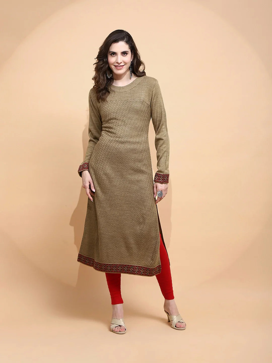 Beige cotton Regular Fit Kurta For Women - Global Republic