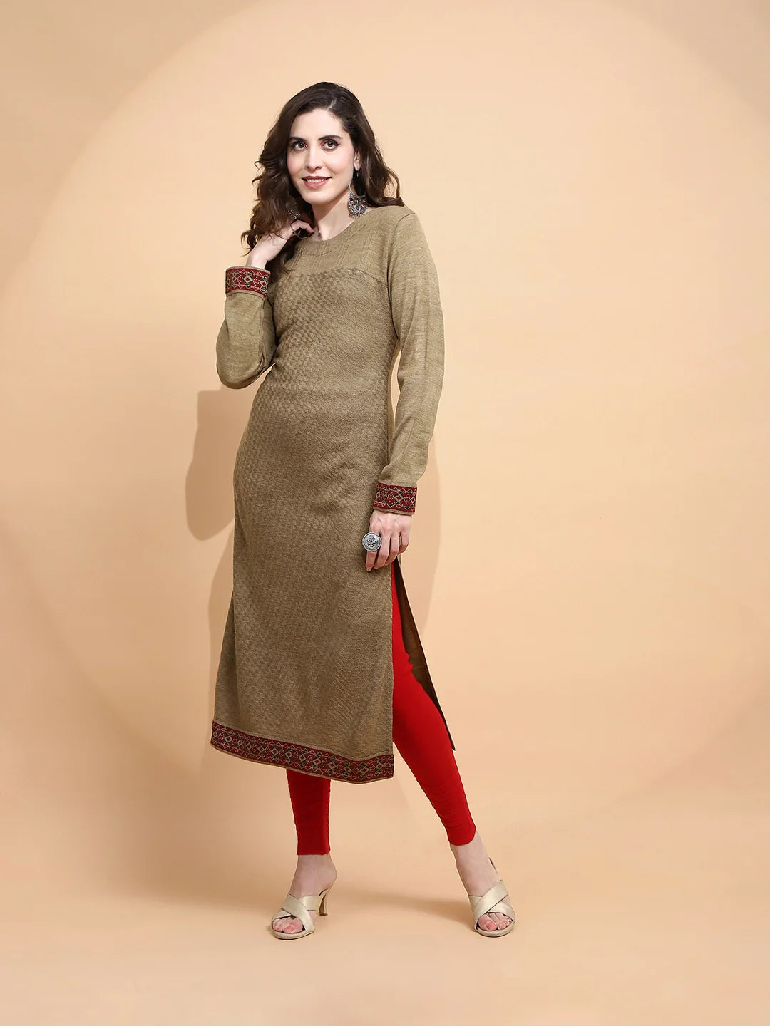 Beige cotton Regular Fit Kurta For Women - Global Republic