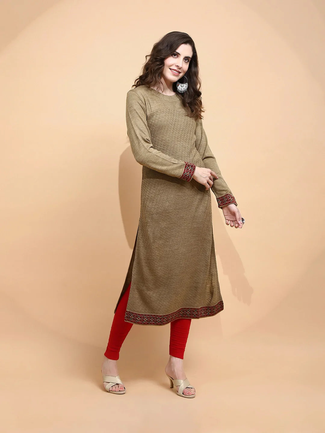 Beige cotton Regular Fit Kurta For Women - Global Republic