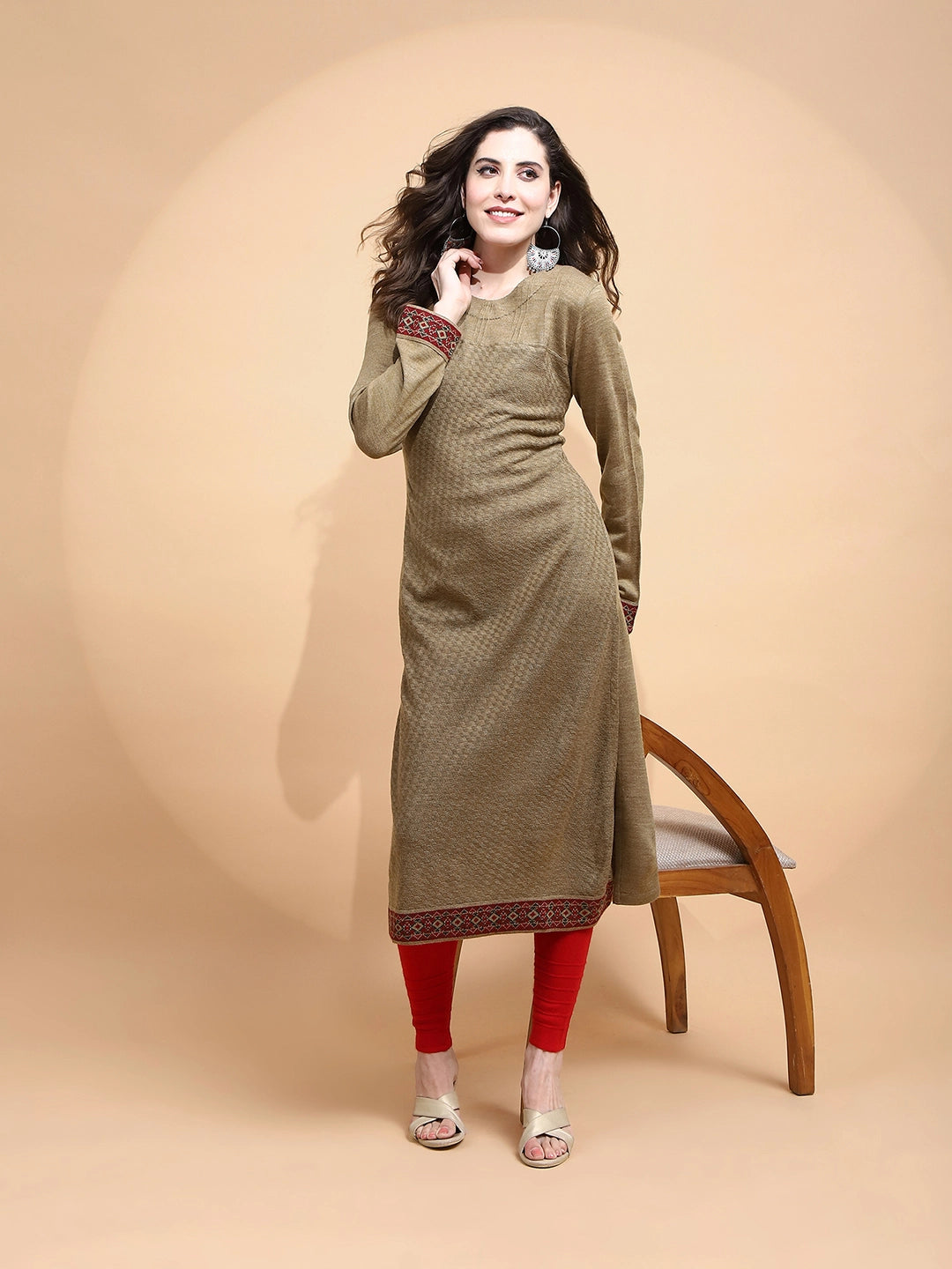 Beige cotton Regular Fit Kurta For Women - Global Republic