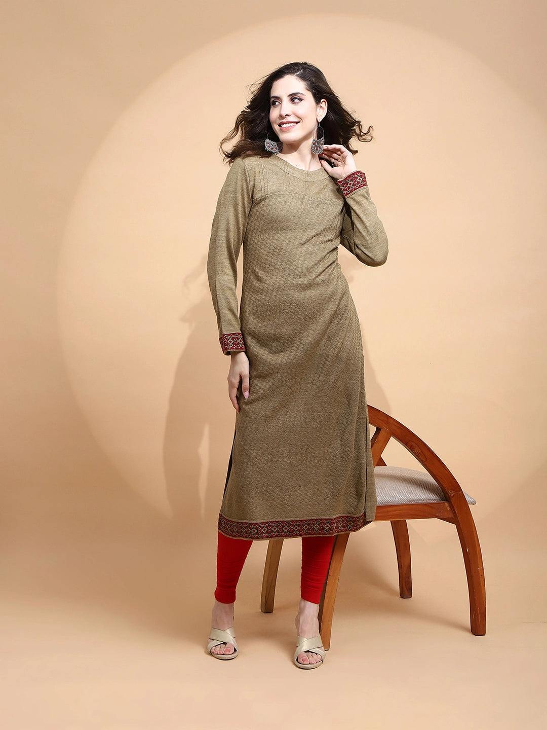 Beige cotton Regular Fit Kurta For Women - Global Republic