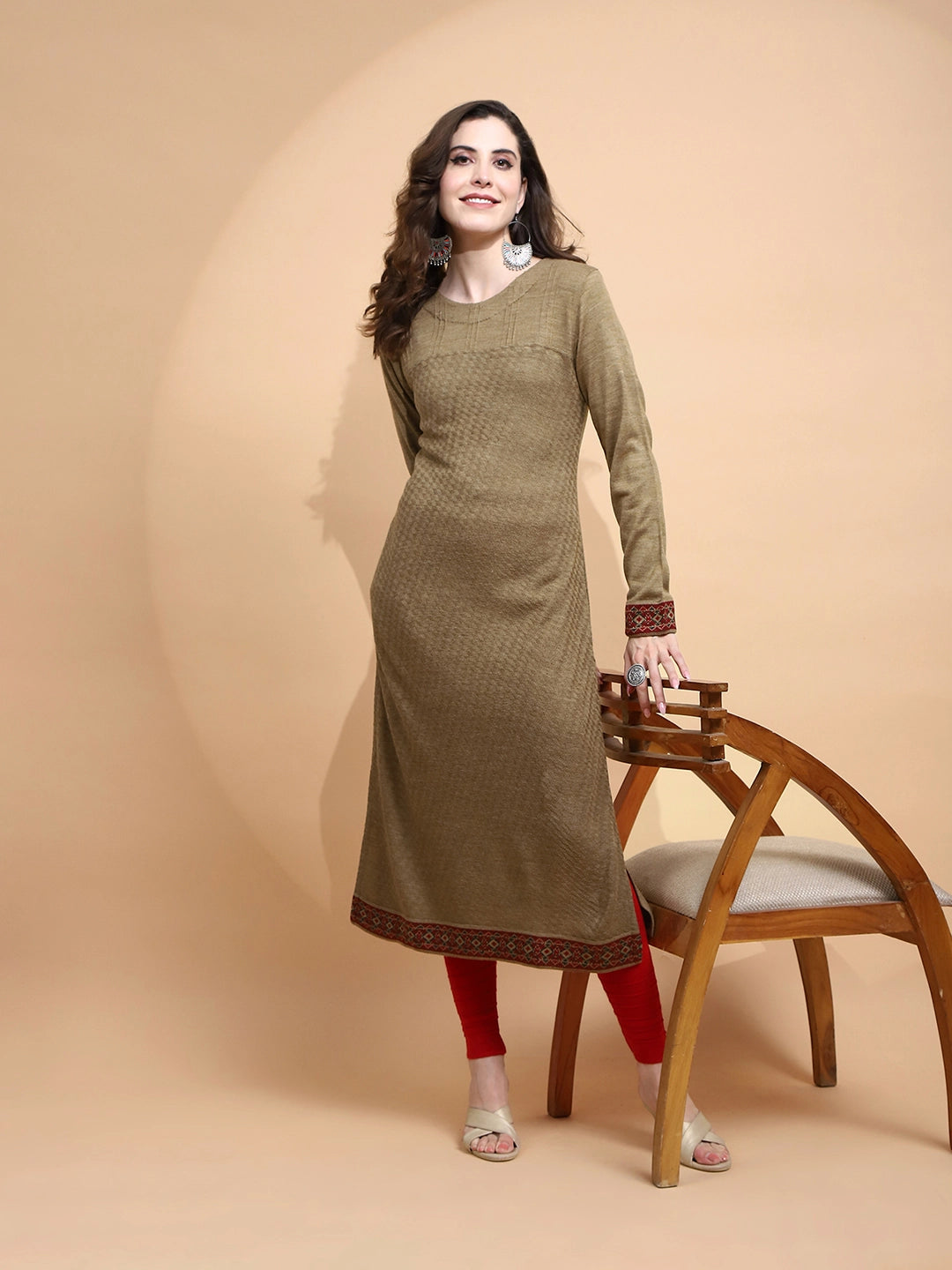 Beige cotton Regular Fit Kurta For Women - Global Republic