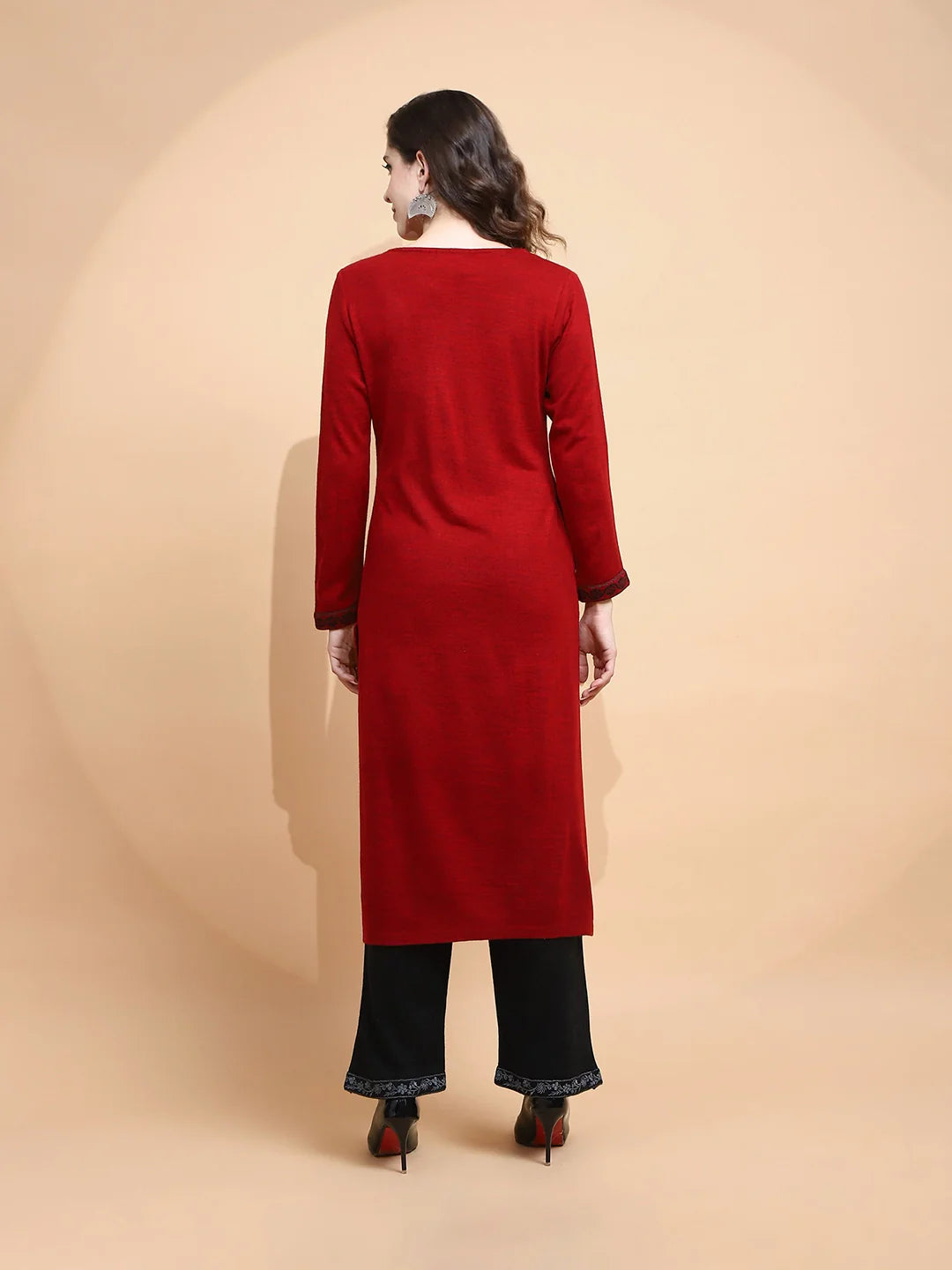 Maroon Woolen Regular Fit Kurta For Women - Global Republic