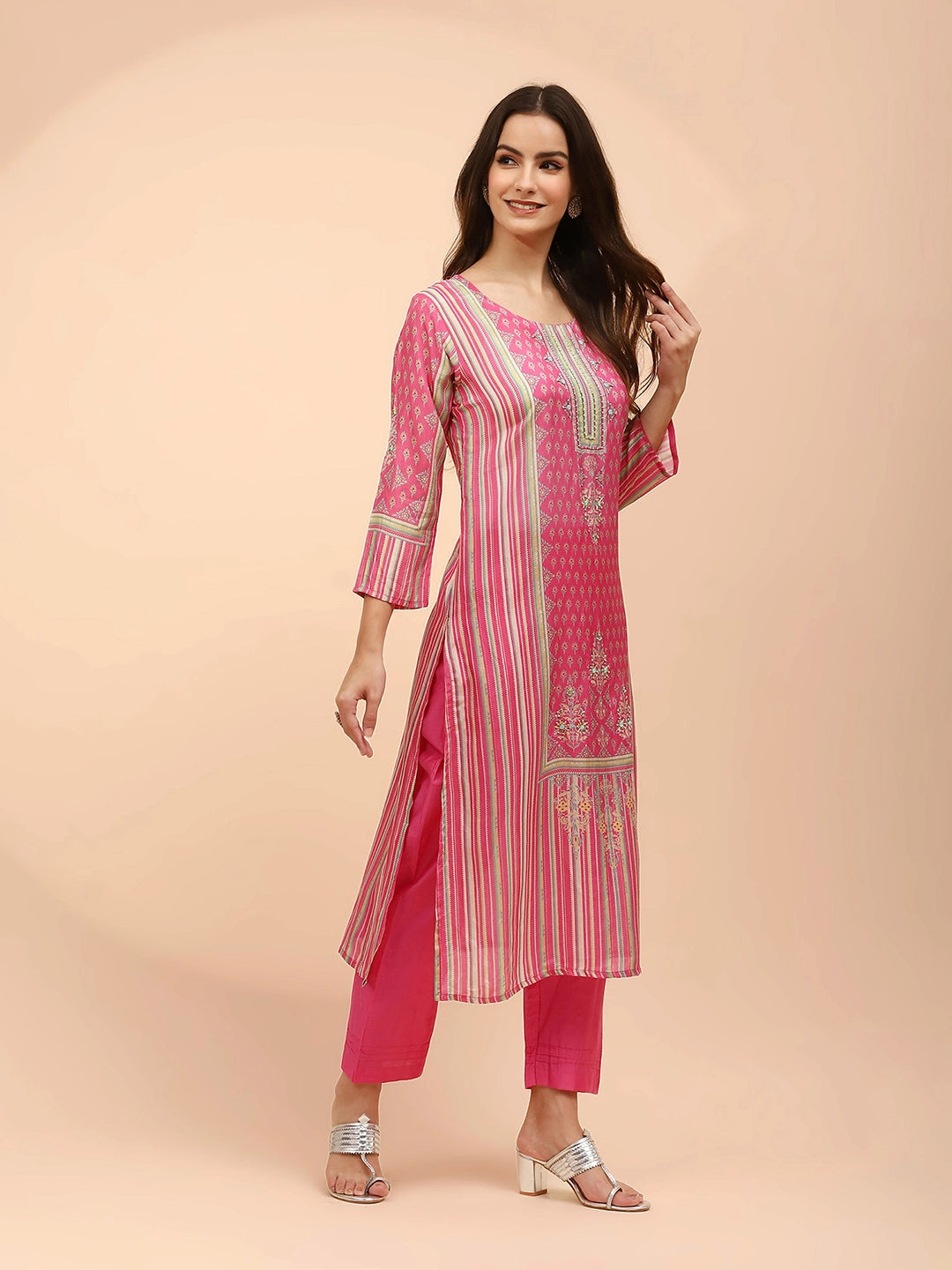 Pink Muslin Embellished Suit Set - Global Republic