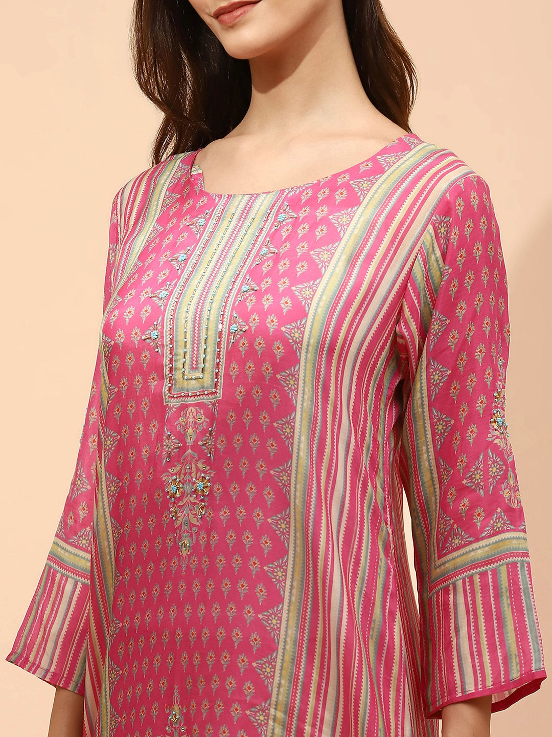 Pink Muslin Embellished Suit Set - Global Republic