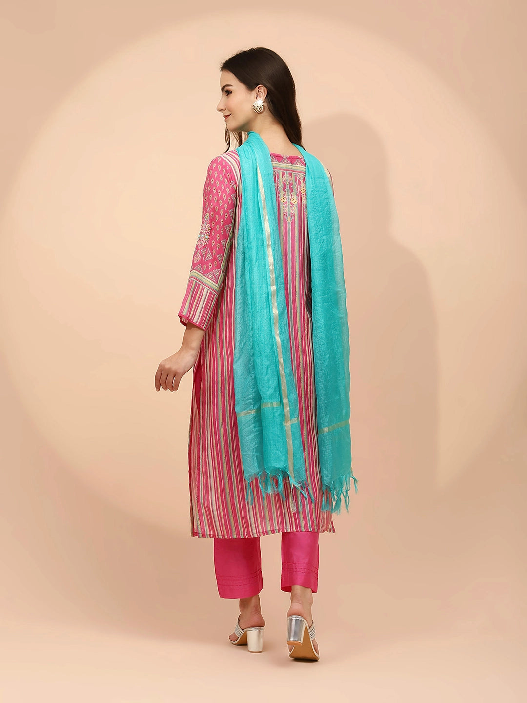 Pink Muslin Embellished Suit Set - Global Republic