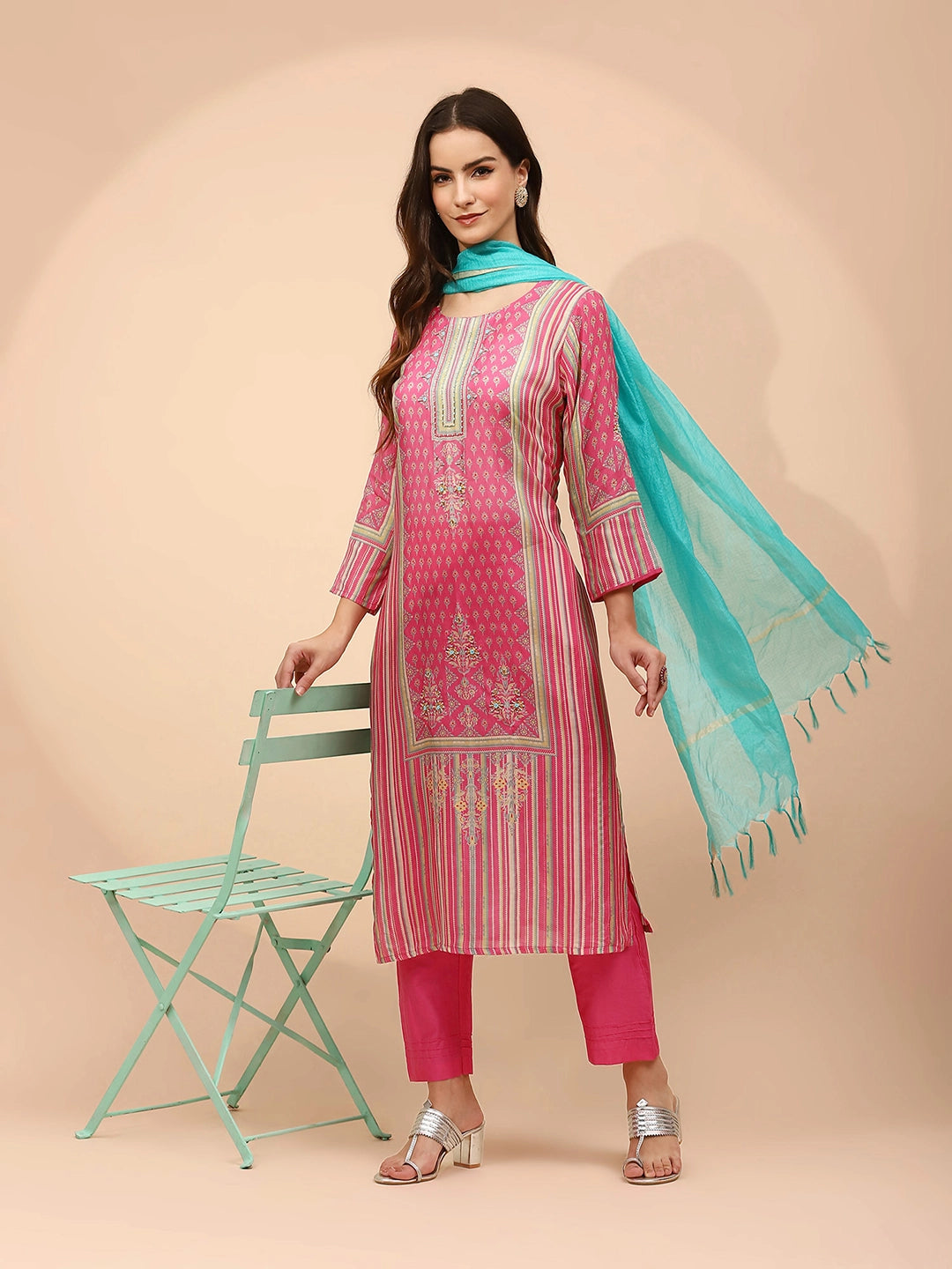 Pink Muslin Embellished Suit Set - Global Republic