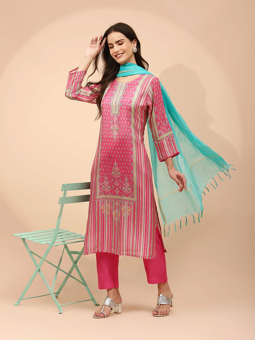 Pink Muslin Embellished Suit Set - Global Republic