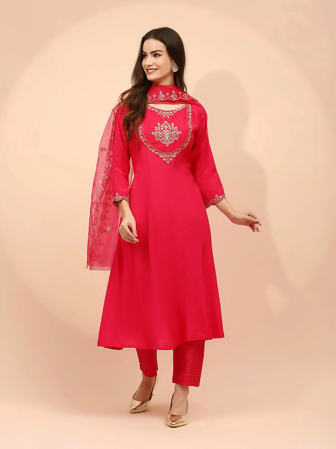 Pink Muslin Embroidered Suit Set - Global Republic