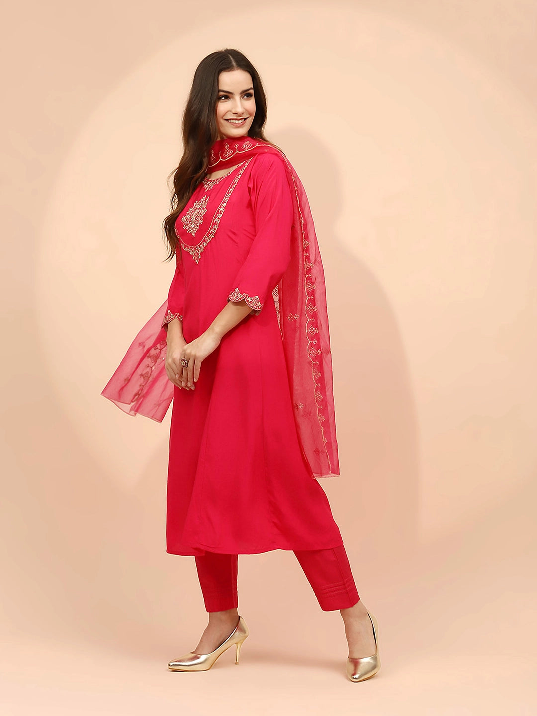 Pink Muslin Embroidered Suit Set - Global Republic