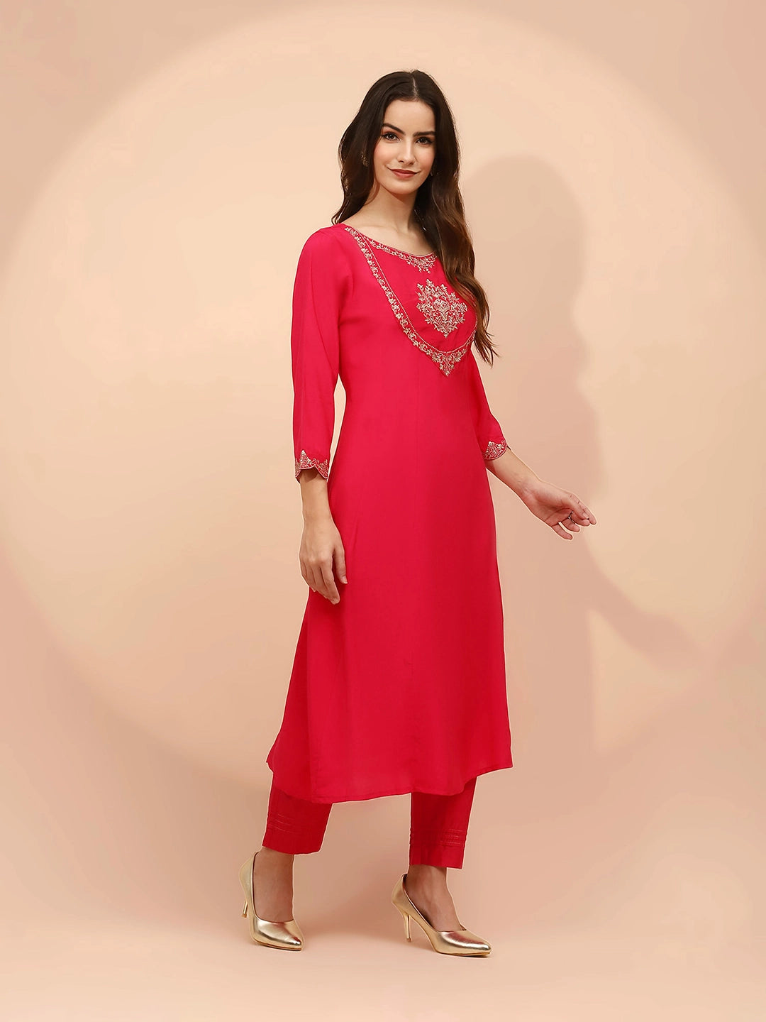 Pink Muslin Embroidered Suit Set - Global Republic