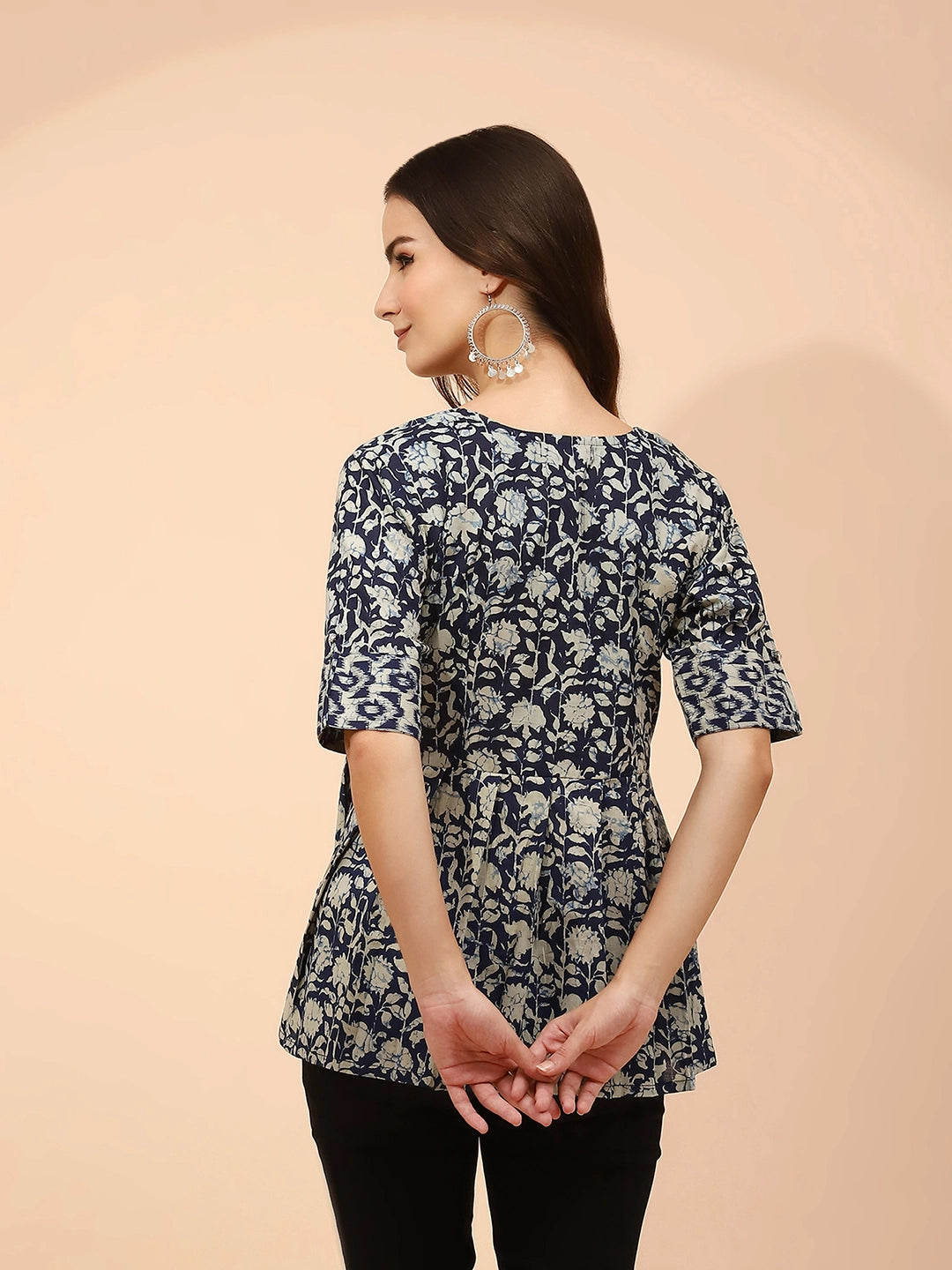 Indigo Floral Printed Cotton Tunic - Global Republic