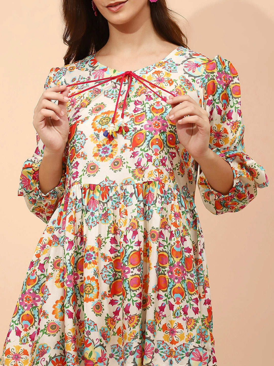 Multicolor Floral Printed Muslin Tunic - Global Republic