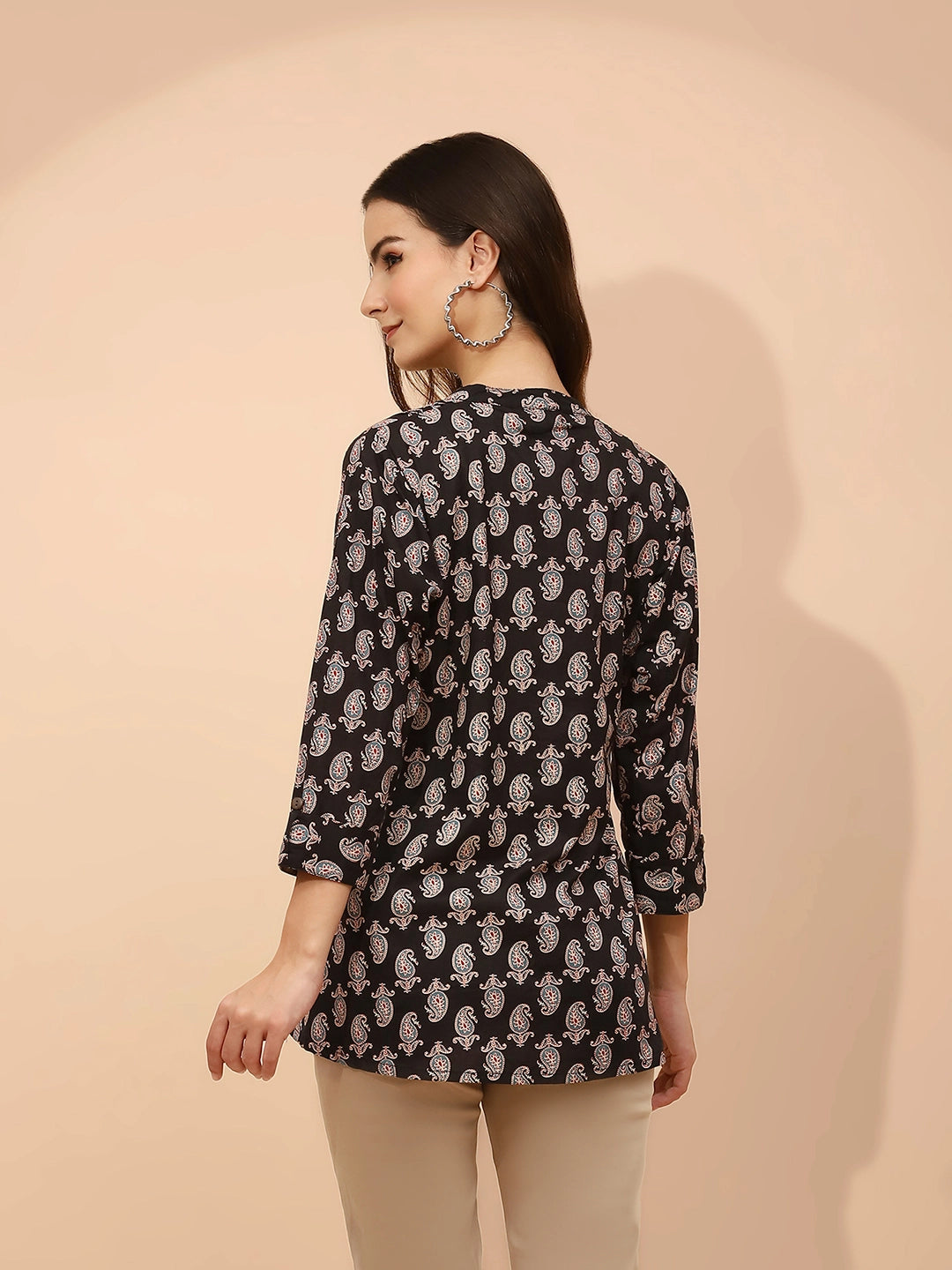 Black Paisley Print Cotton Regular Fit Tunic - Global Republic