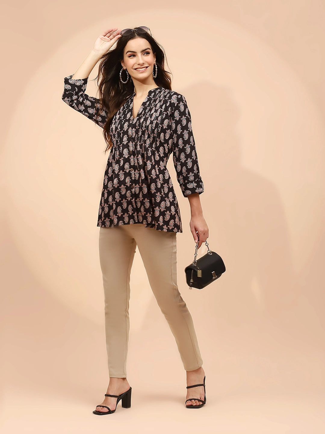 Black Paisley Print Cotton Regular Fit Tunic - Global Republic