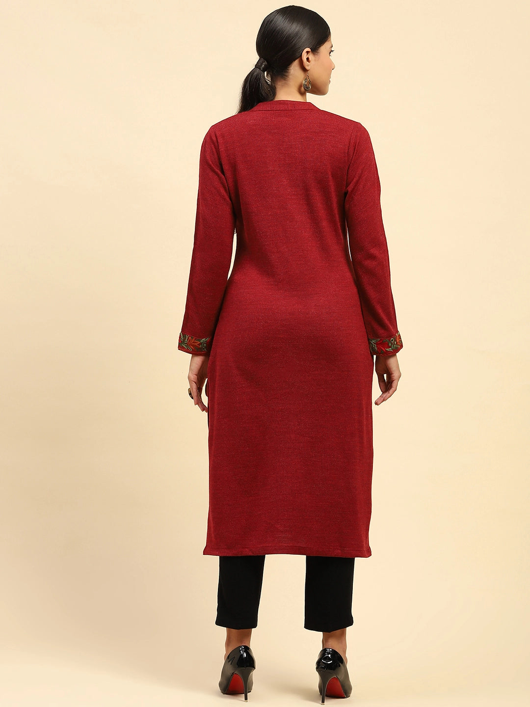 Rust Woolen Embroidered Kurta - Global Republic