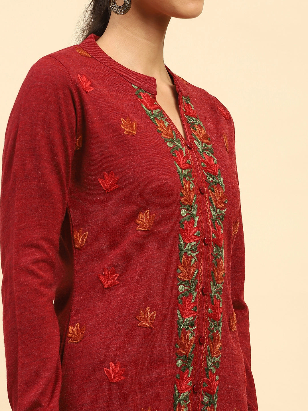 Rust Woolen Embroidered Kurta - Global Republic