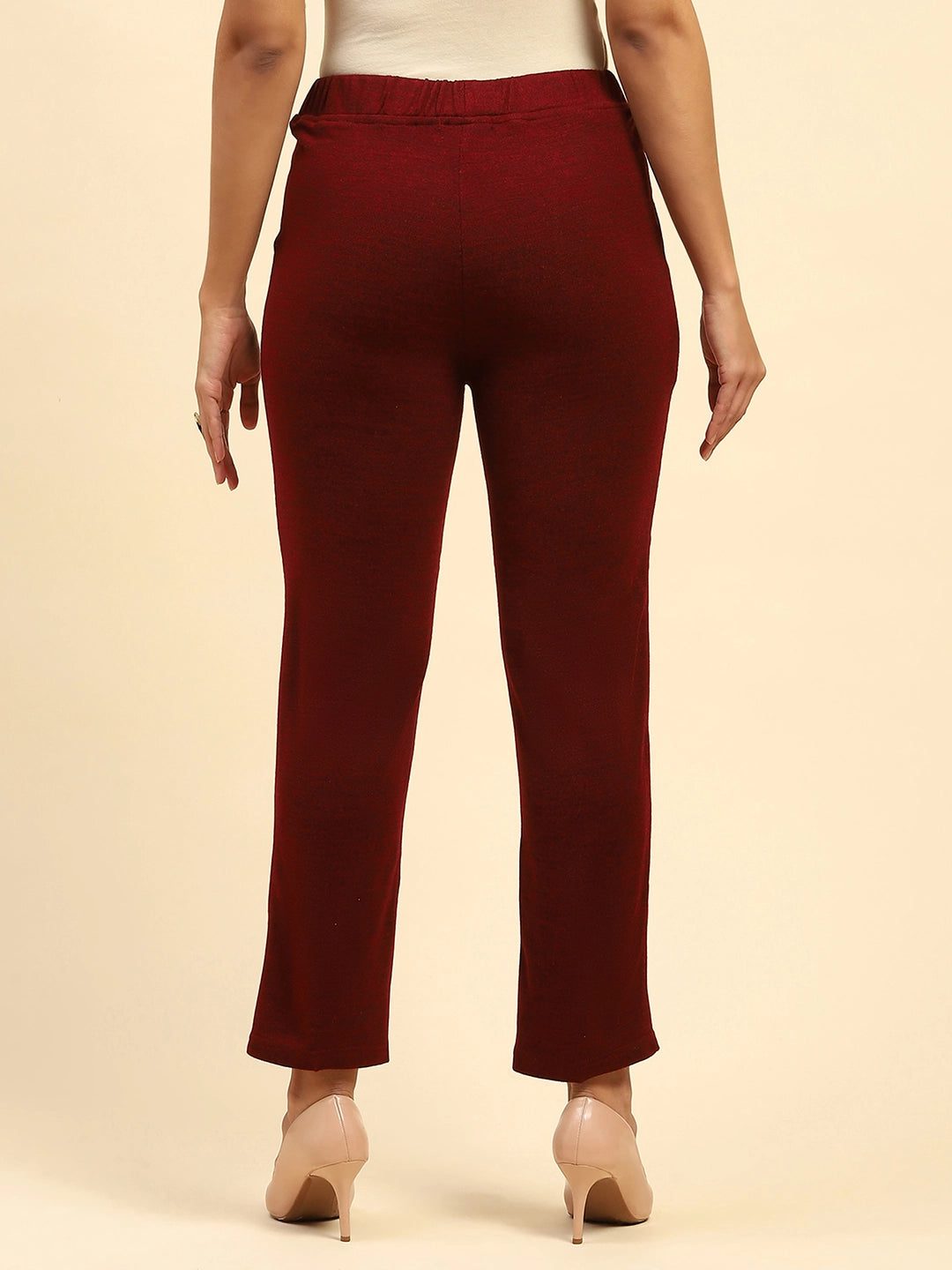 Dark Maroon Woolen Solid Pant For Winter - Global Republic