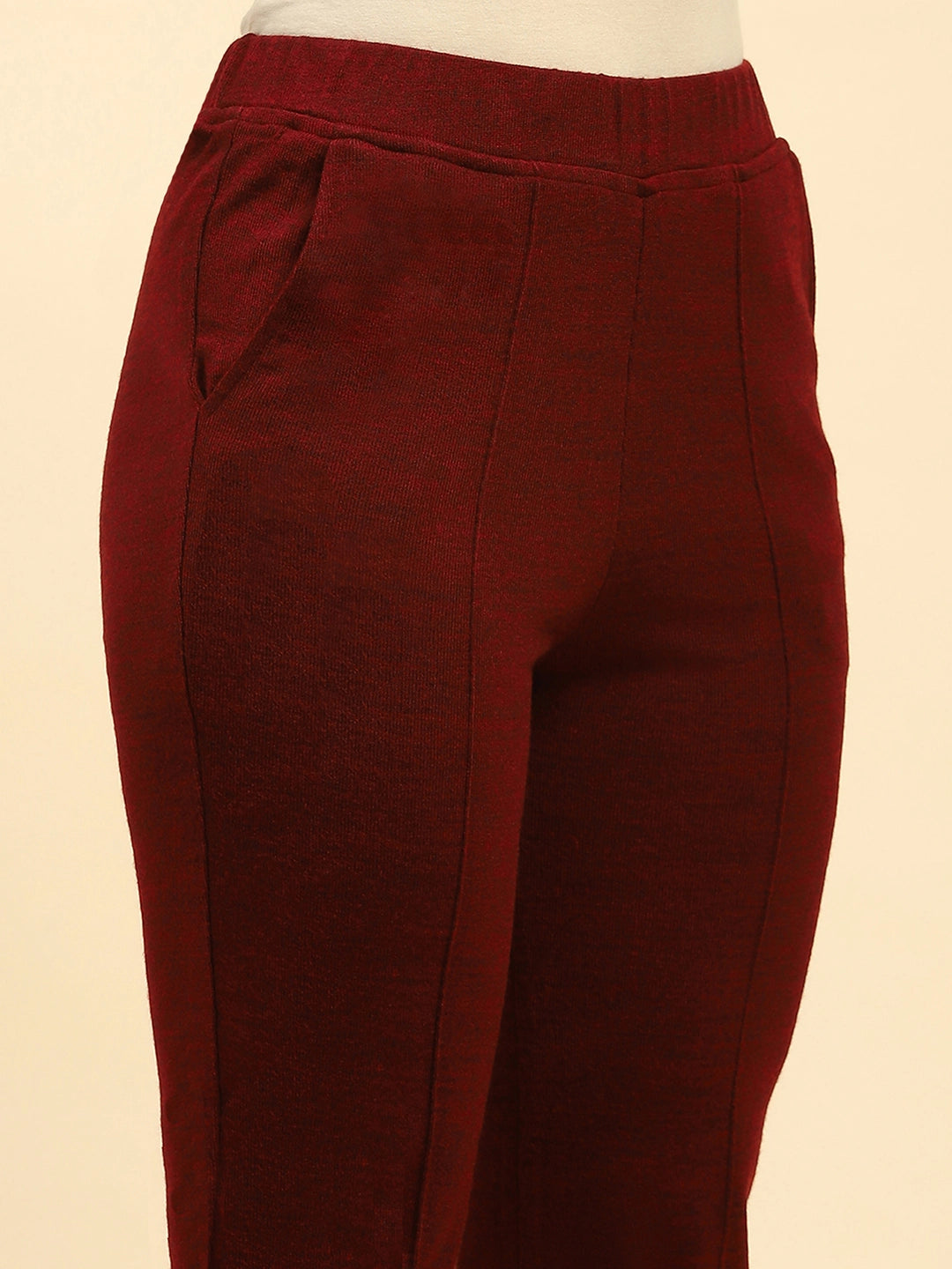 Dark Maroon Woolen Solid Pant For Winter - Global Republic