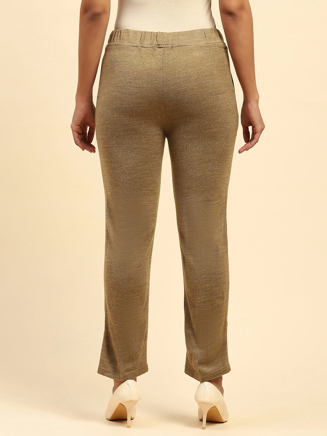 Beige Woolen Solid Pant For Winter - Global Republic