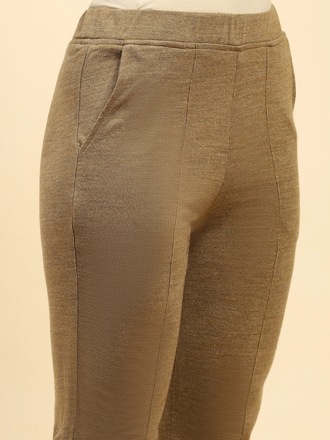 Beige Woolen Solid Pant For Winter - Global Republic