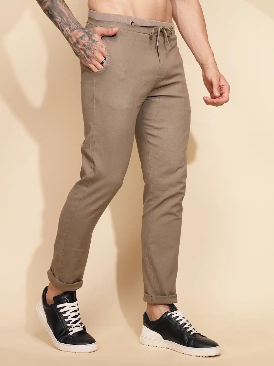 Brown Cotton Linen Relaxed Fit Lower - Global Republic