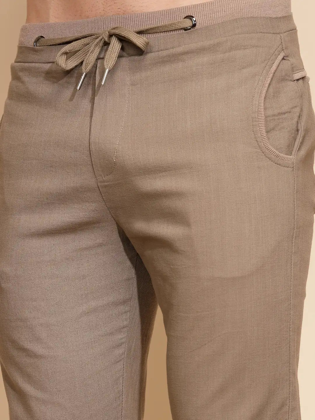 Brown Cotton Linen Relaxed Fit Lower - Global Republic