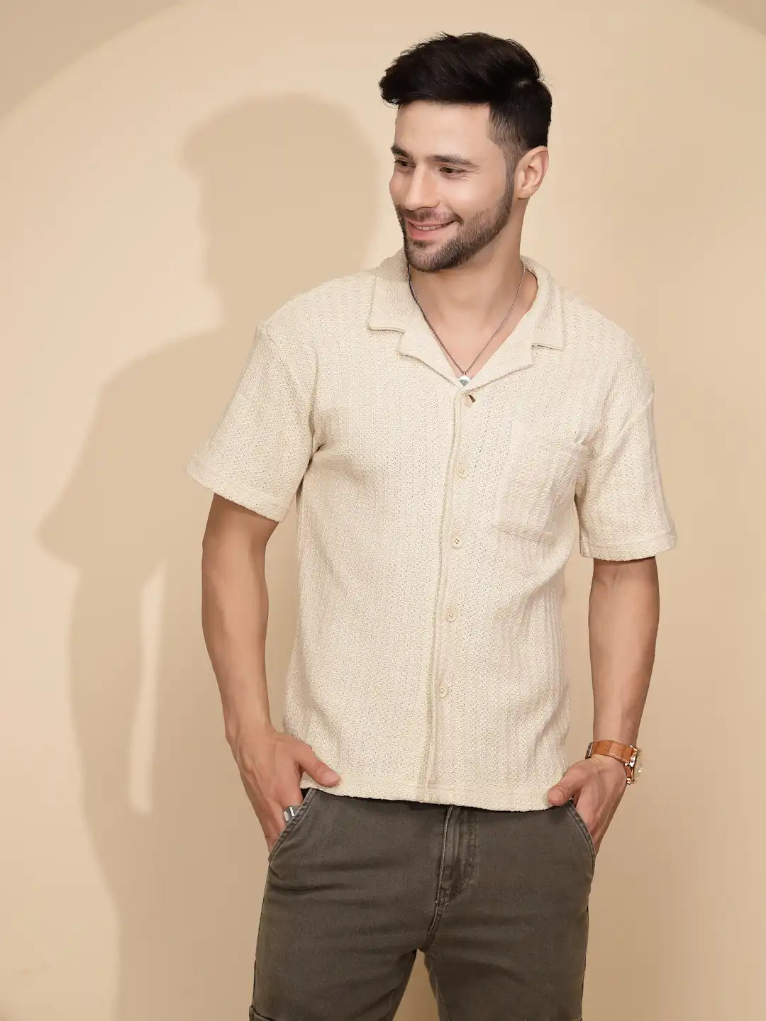 Beige cotton Regular Fit Shirt For Mens - Global Republic