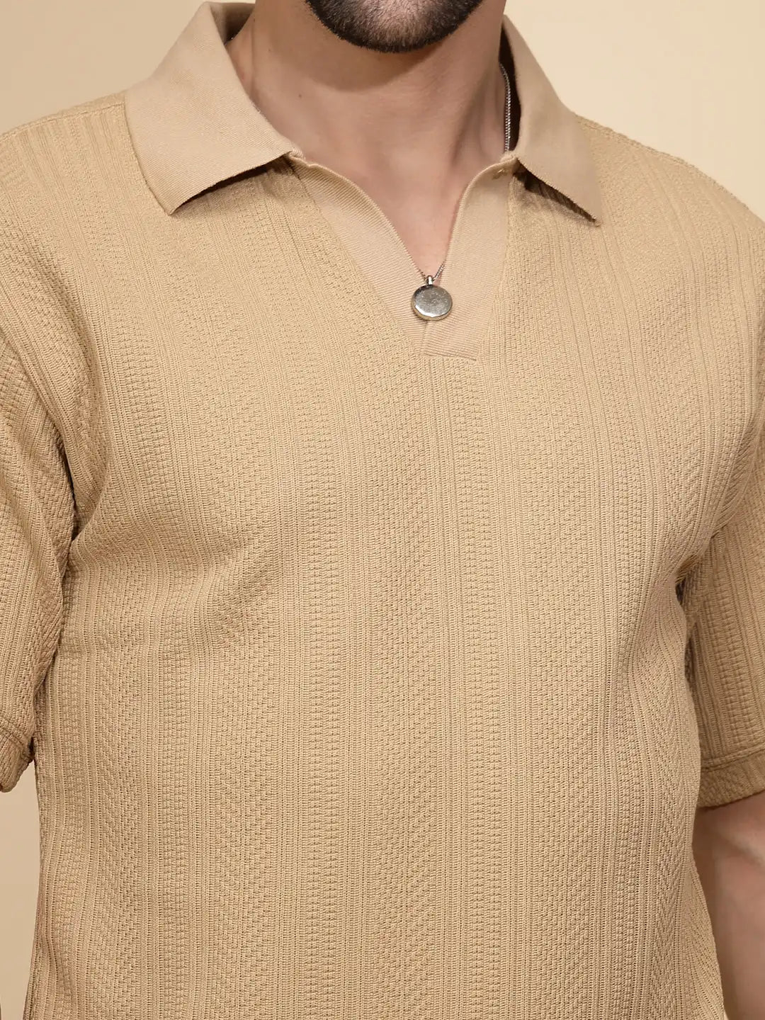 Khaki cotton Regular Fit T-Shirt - Global Republic