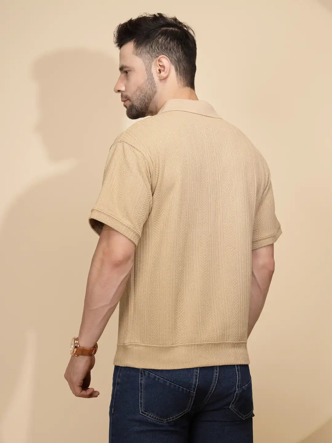 Khaki Polycotton Regular Fit T-Shirt For Mens