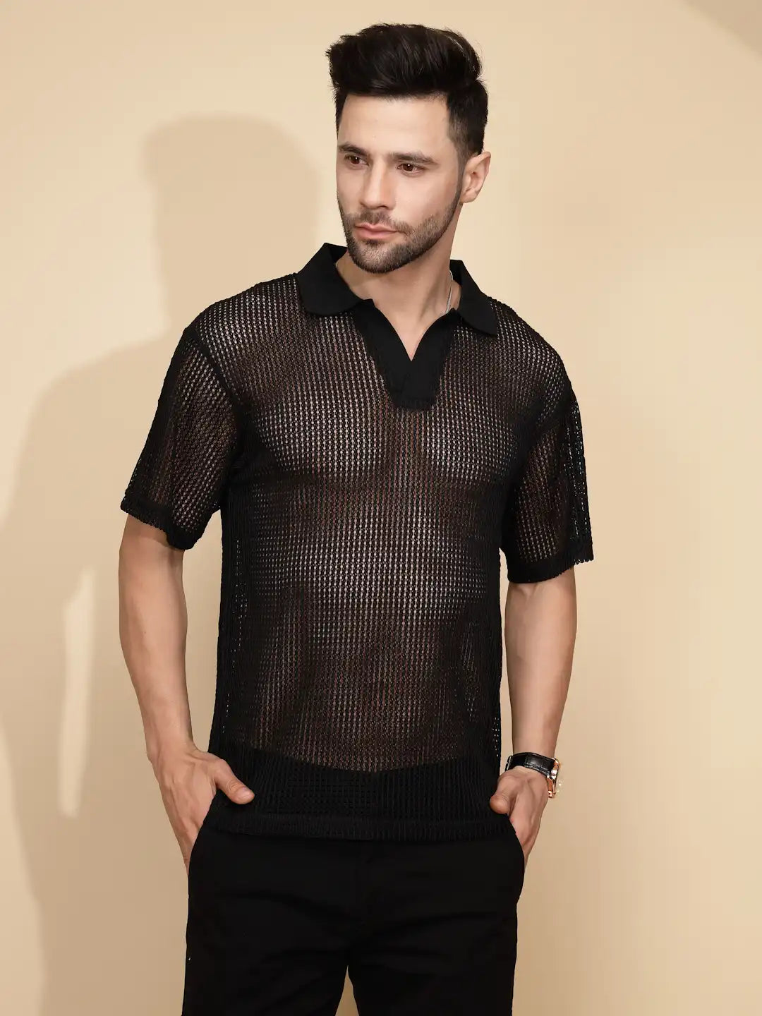 Black cotton Regular Fit T-Shirt - Global Republic