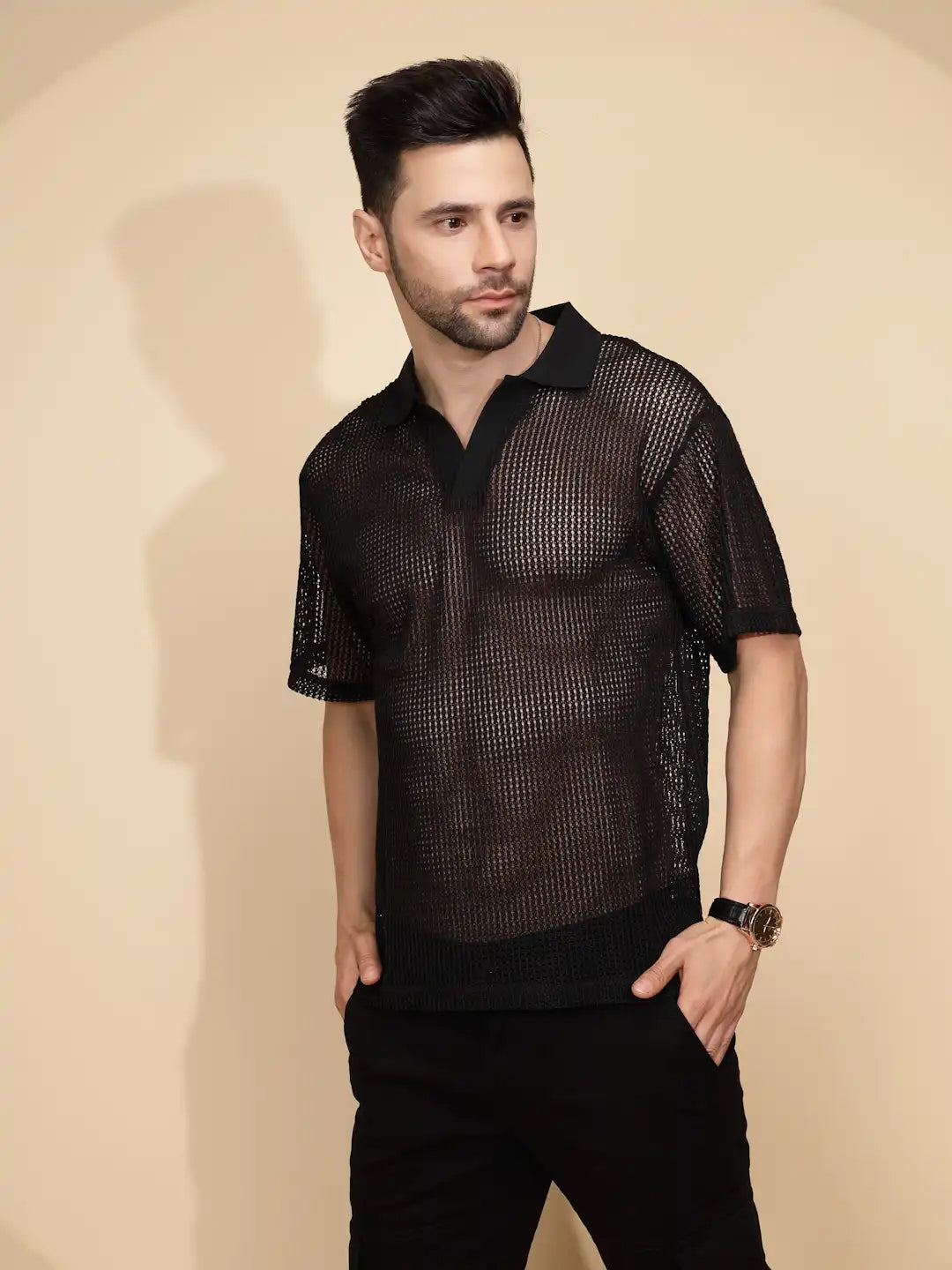 Black cotton Regular Fit T-Shirt - Global Republic