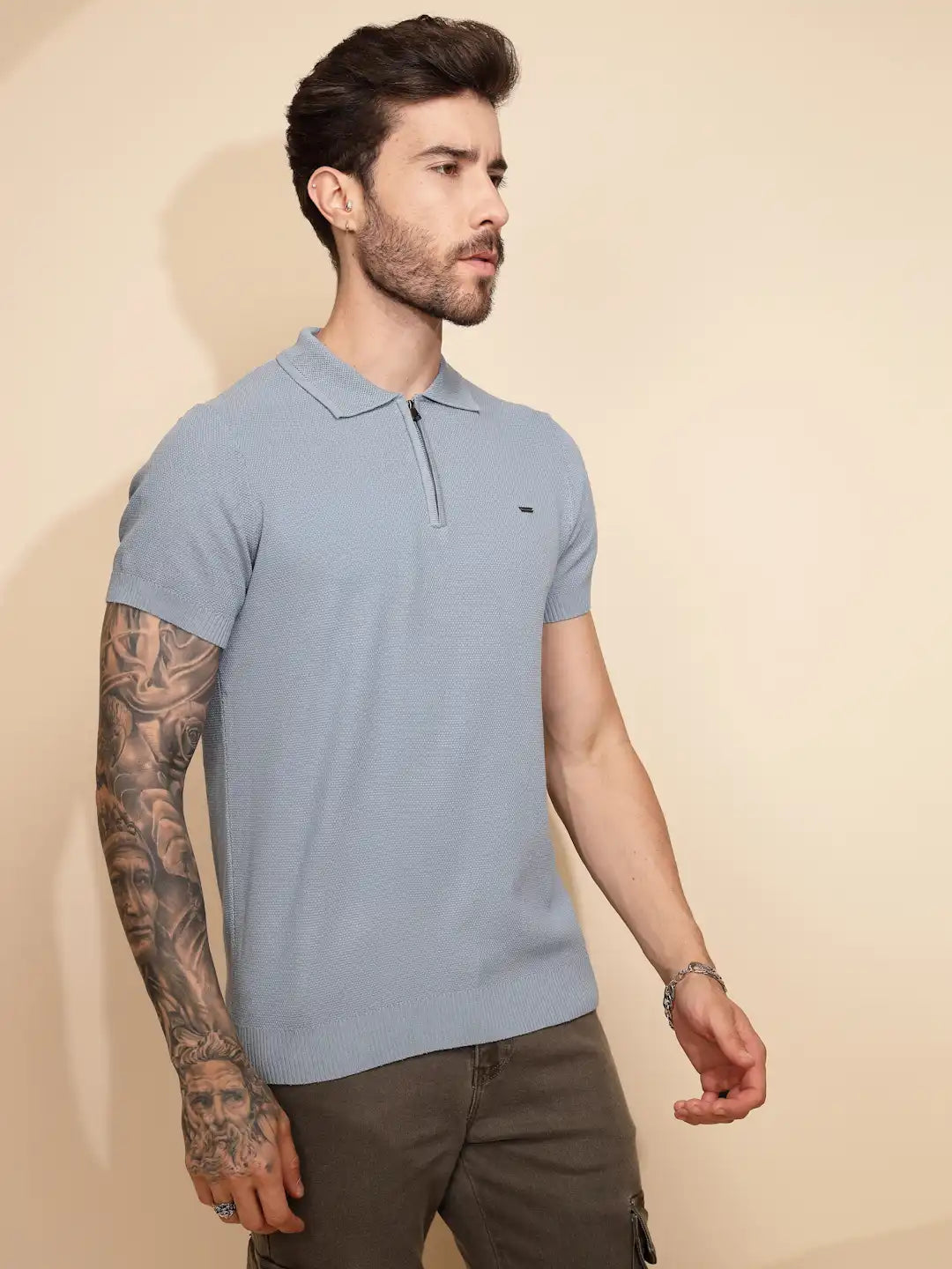 Blue Viscose Blend Regular Fit T-Shirt For Men - Global Republic
