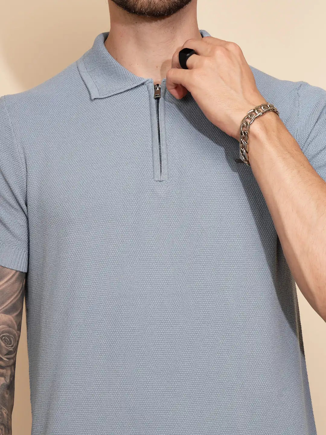 Blue Viscose Blend Regular Fit T-Shirt For Men - Global Republic