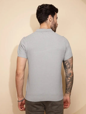 Grey Viscose Blend Regular Fit T-Shirt For Men