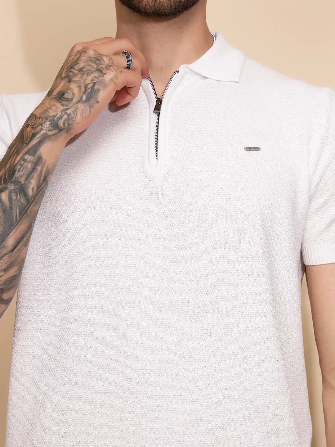 White Viscose Blend Regular Fit T-Shirt - Global Republic