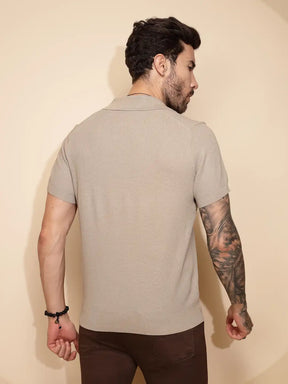 Beige Viscose Blend Regular Fit T-Shirt For Men