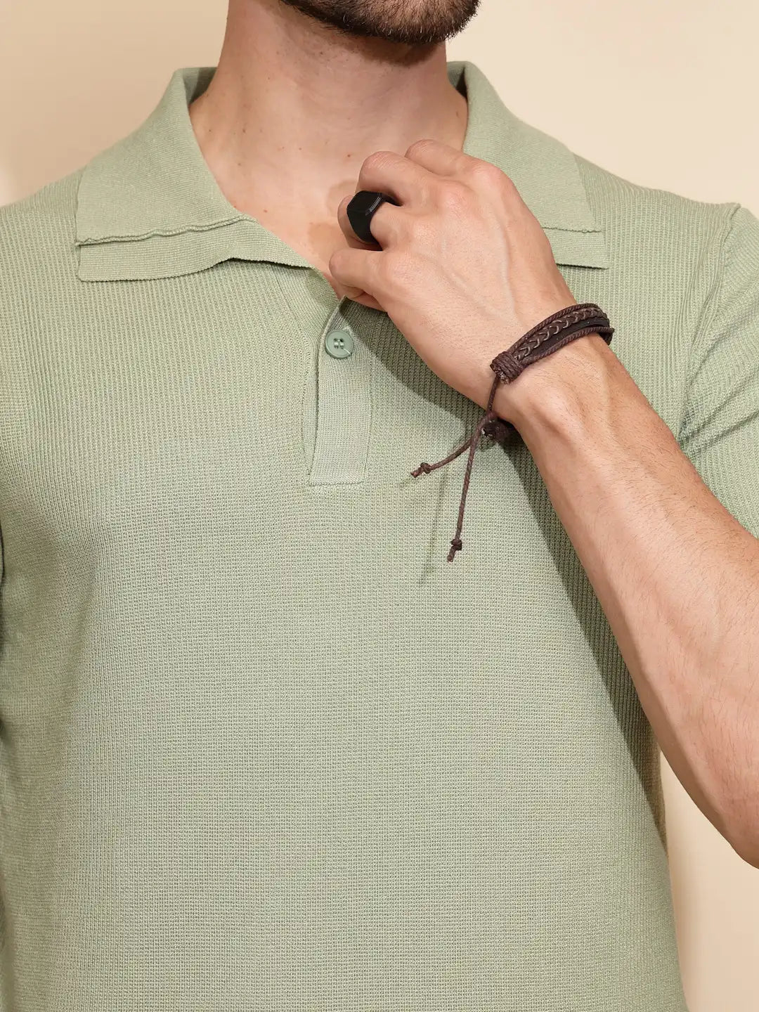 Green Viscose Blend Regular Fit T-Shirt For Men - Global Republic