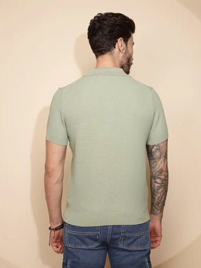 Green Viscose Blend Regular Fit T-Shirt For Men