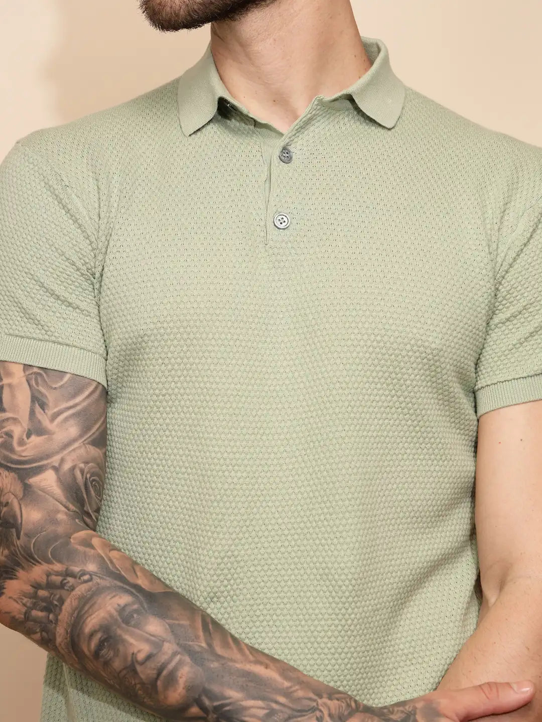 Sage Green Cotton Regular Fit T-Shirt For Men - Global Republic