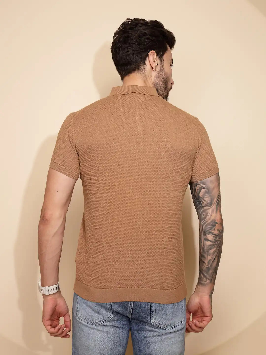 Brown Cotton Regular Fit T-Shirt For Men - Global Republic