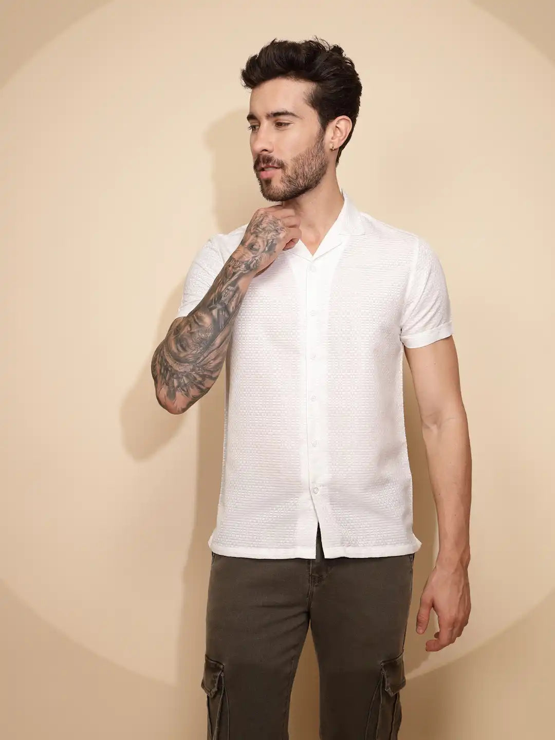 White Regular Fit Shirt For Men - Global Republic