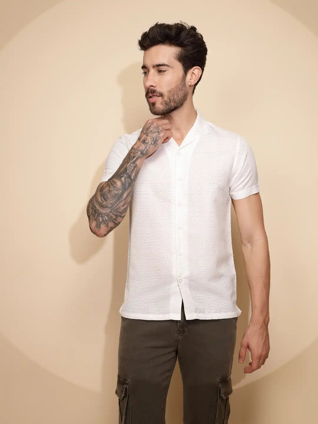 White Polyester Blend Regular Fit Shirt For Men